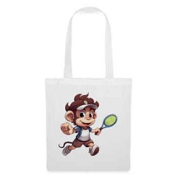 Tennis spielender Affe Schimpanse Cartoon - Stoffbeutel - Weiß - Vorne