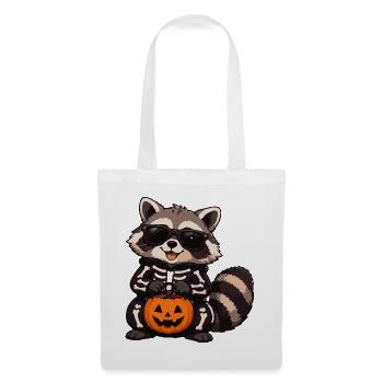 Skelett-Raccoon mit Kürbis - Stoffbeutel - Weiß - Vorne