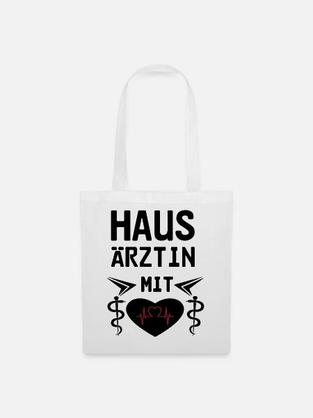 Hausärztin mit Herz Geschenk - Stoffbeutel - Weiß