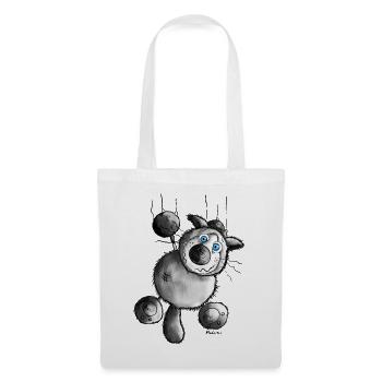 "Crazy Cat" - tee shirt motif - Siamois Chat - Sac en tissu - blanc - Devant