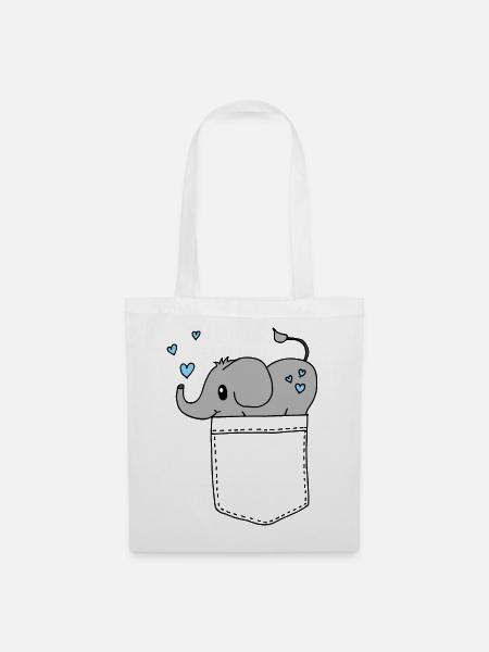 Brusttasche Hemd Elefant Herz blau süßes Motiv - Stoffbeutel - Weiß