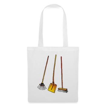 Râteau à feuilles, pelle et balai - Sac en tissu - blanc - Devant
