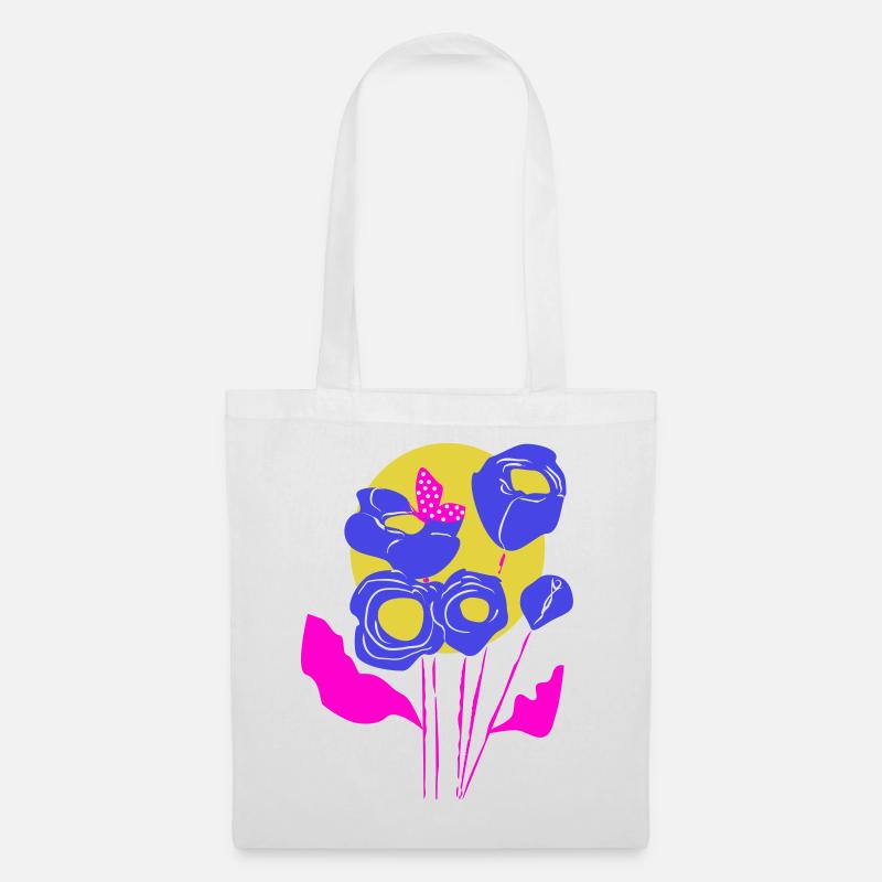 Blumenbouquet in Neonfarben - Stoffbeutel - Weiß