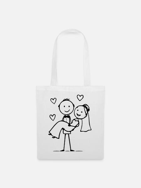 Hochzeitspaar Cartoon Herz - Stoffbeutel - Weiß