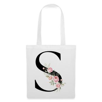 S Buchstabe Monogram Floral - Stoffbeutel - Weiß - Vorne
