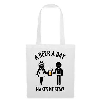 A Beer A Day Makes Me Stay! (Bier Biertrinker 2C) - Stoffbeutel - Weiß - Vorne