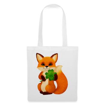 Niedlicher kleiner Fuchs mit vierblättrigem Klee - Stoffbeutel - Weiß - Vorne
