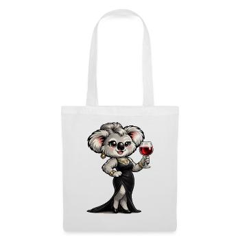 Koala-Dame im Abendkleid mit Rotwein - Stoffbeutel - Weiß - Vorne