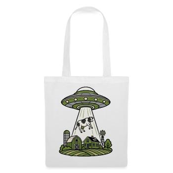 UFO Entführung Kuh Bauernhof Retro Sci-Fi Shirt - Stoffbeutel - Weiß - Vorne