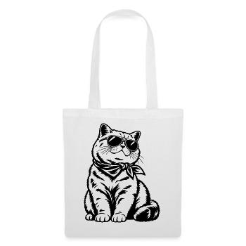 American Shorthair Katze – Cooler Biker Style - Stoffbeutel - Weiß - Vorne