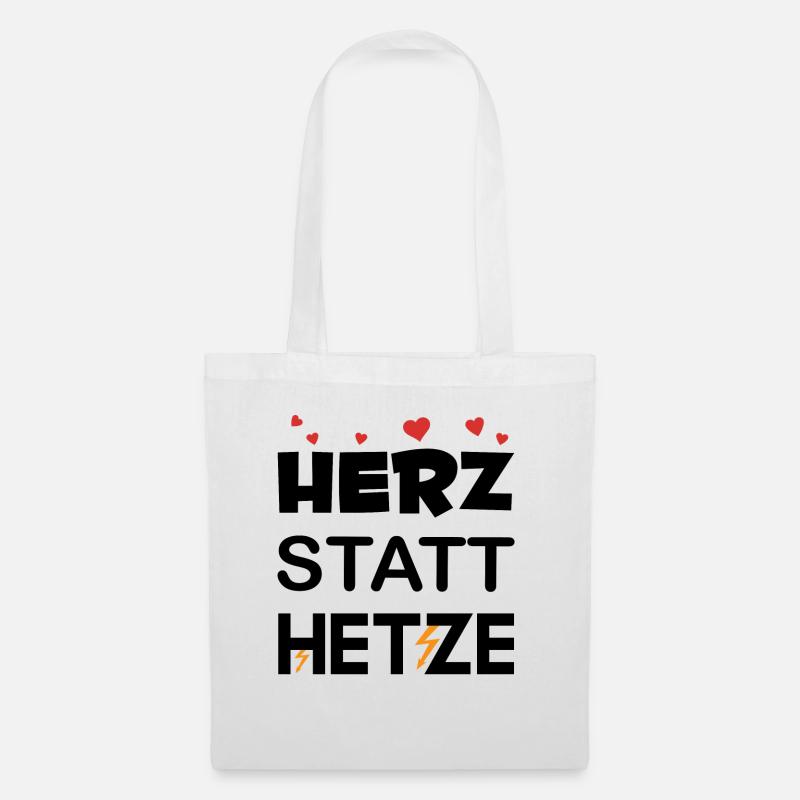 Herz statt Hetze! Stop Rassismus, Stop Hass - Stoffbeutel - Weiß