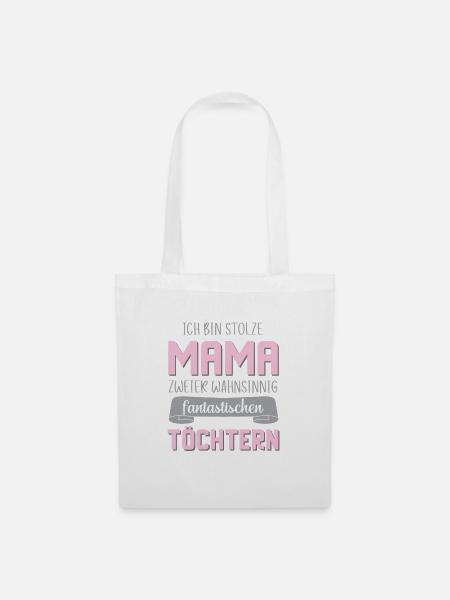 Mama 2 Töchter Stolz Zwillinge Muttertag - Stoffbeutel - Weiß