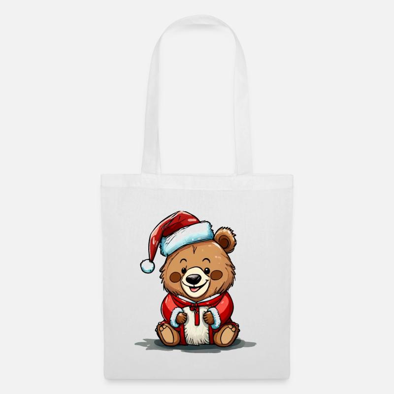 Kleiner Weihnachts-Teddybär - Stoffbeutel - Weiß