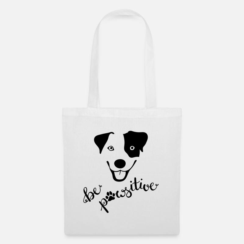 Cheerful dog "be pawsitive" - Tote Bag - white