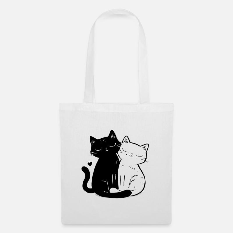 Black and White Katzen Paar - Verliebte Katzen - Stoffbeutel - Weiß