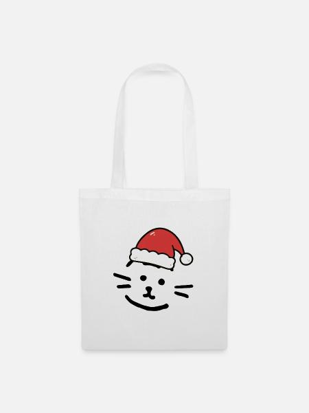 Cat with christmas hat - Stoffbeutel - Weiß