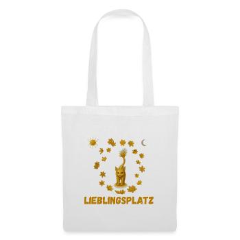 Goldene Katze im Blütenkreis - Stoffbeutel - Weiß - Vorne