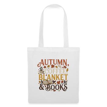 Herbst Vibes – Autumn, Coffee, Blanket & Books Pre - Stoffbeutel - Weiß - Vorne