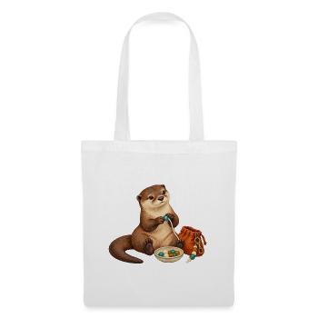 Otter fädelt einen Taschenanhänger - Stoffbeutel - Weiß - Vorne