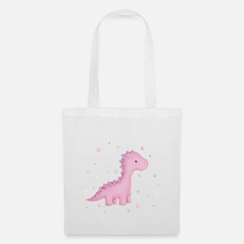 Dino Mädchen mit Punkten - Stoffbeutel - Weiß