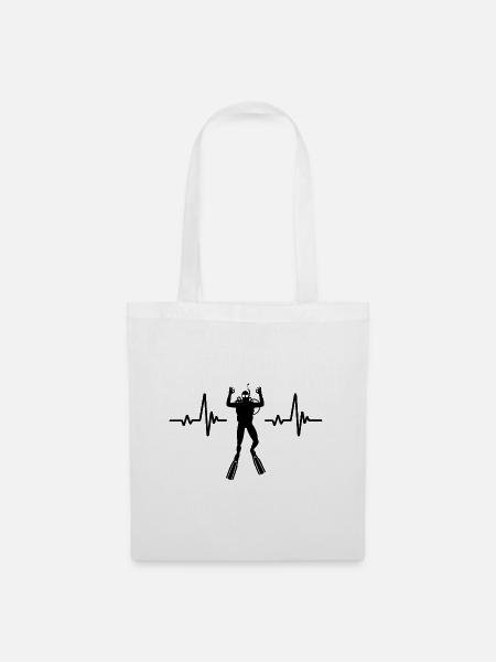 Diving Diver Heartbeat. Ich liebe das Tauchen - Stoffbeutel - Weiß