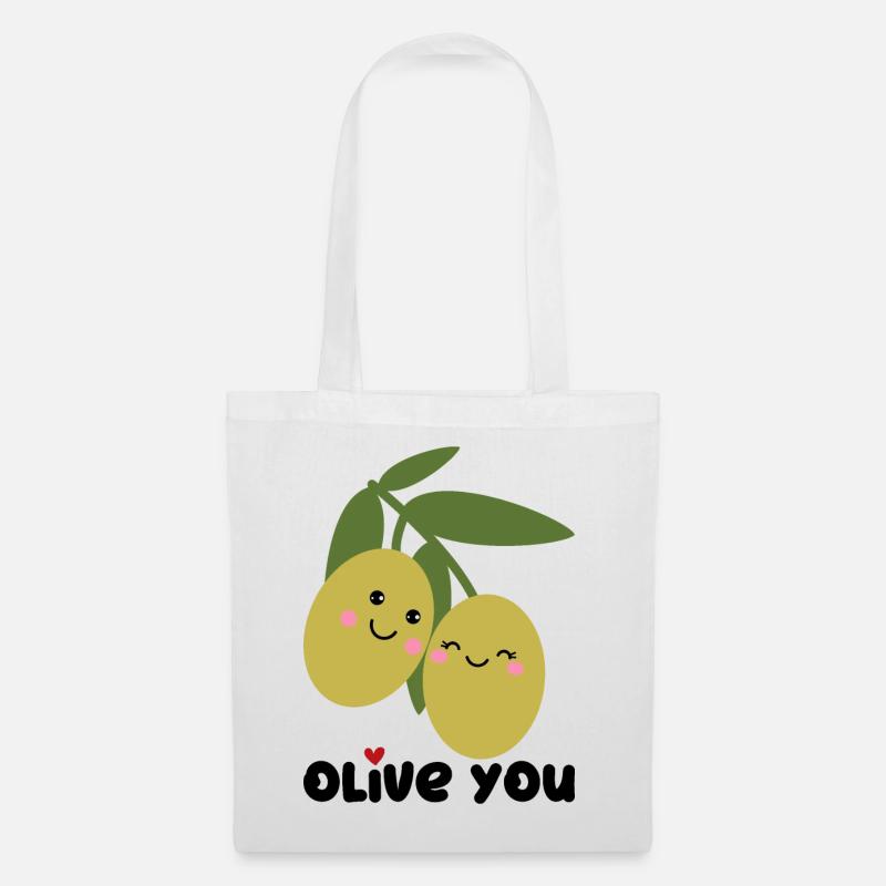 Olive You | Ich Liebe Dich | Valentinstag Herz - Stoffbeutel - Weiß