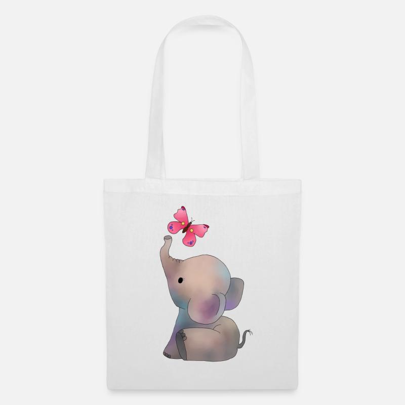 Elefant mit rosa Falter - Stoffbeutel - Weiß