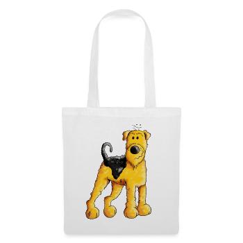 Happy Airedale Terrier - Comic - Hund - Dog - Fun - Stoffbeutel - Weiß - Vorne