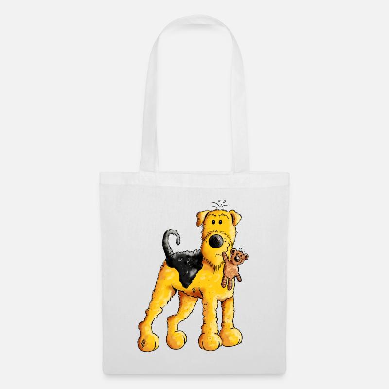 Lustiger Airedale Terrier mir Teddy - Stoffbeutel - Weiß