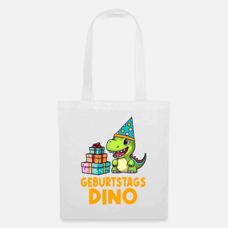 Kindergeburtstag Geburtstags Dino bunte Geschenke - Stoffbeutel - Weiß