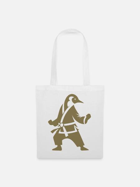 Pinguin Karate Kampfkunst Silhouette - Stoffbeutel - Weiß
