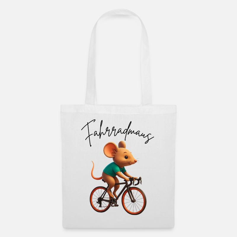 Fahrradmaus Maus auf Rennrad Geschenkidee - Stoffbeutel - Weiß