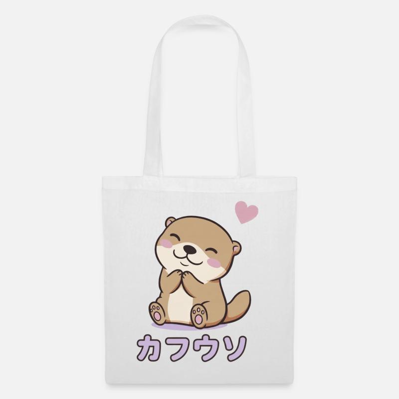 Kawaii Otter mit Herz - Stoffbeutel - Weiß