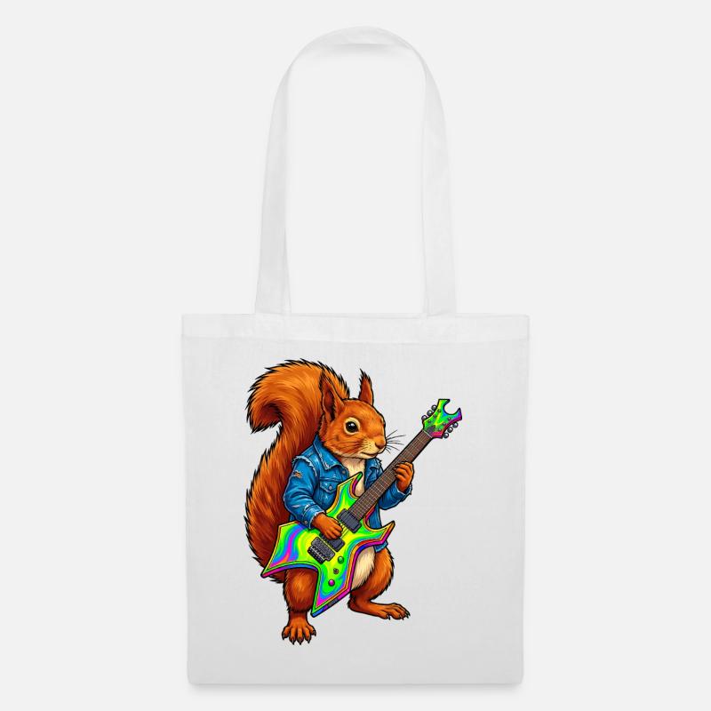 Eichhörnchen mit Jacke und E-Gitarre - Stoffbeutel - Weiß
