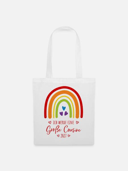 Ich werde eine Große Cousine 2027 Regenbogen - Stoffbeutel - Weiß