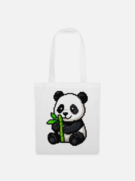 Pixelpanda mit Bambus - Stoffbeutel - Weiß