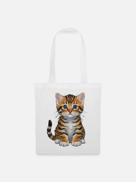 Katzenbaby aquarell getigertes Kätzchen Geschenk  - Stoffbeutel - Weiß