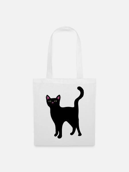 Neon-Katzengesicht auf Schwarz - Stoffbeutel - Weiß