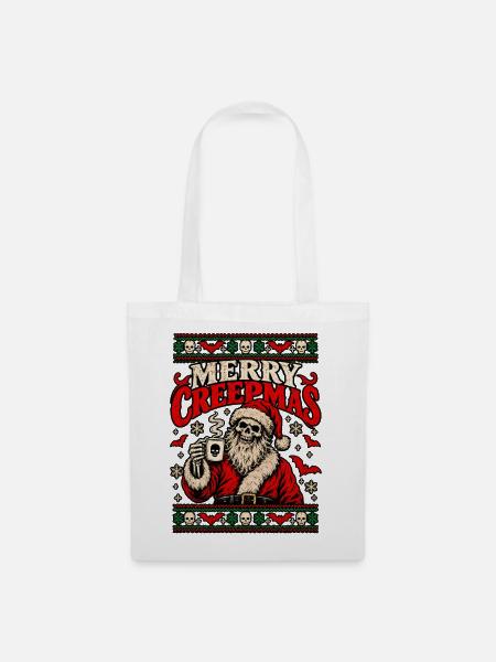 Merry Creepmas Skull Santa Tee - Stoffbeutel - Weiß