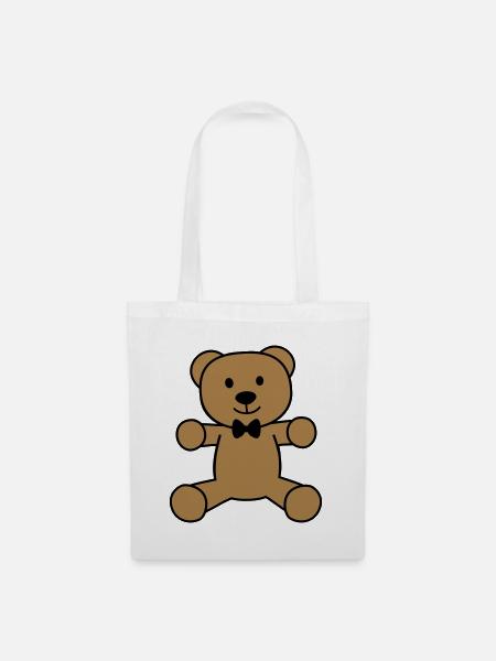 Teddybär mit Fliege - Stoffbeutel - Weiß