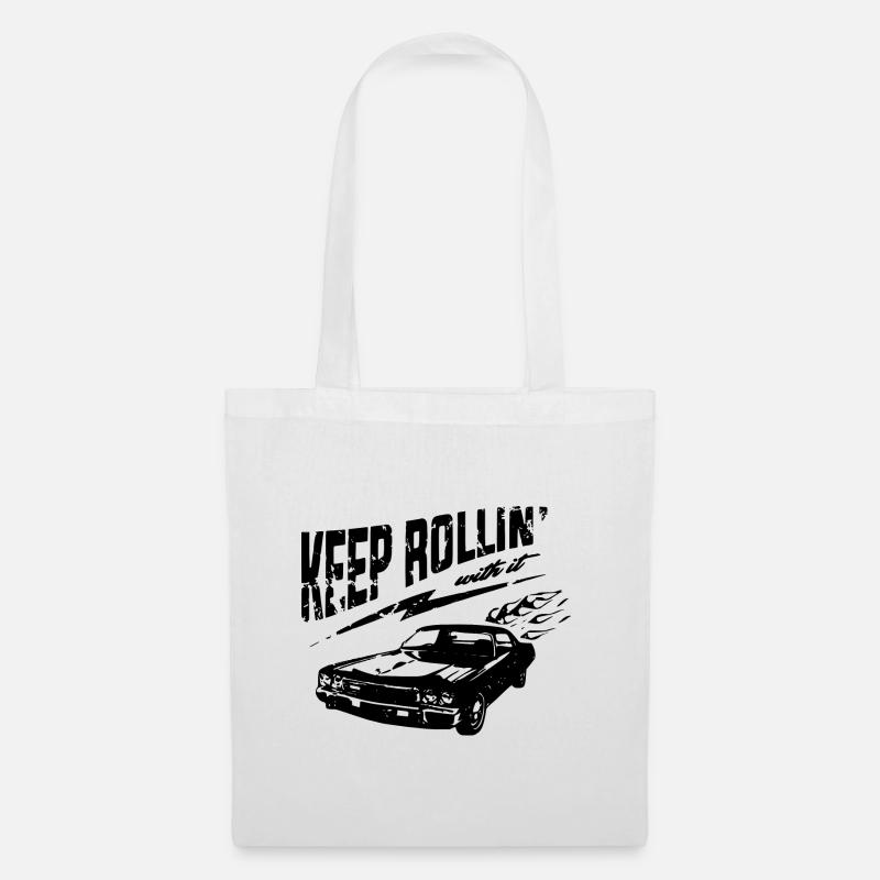 Keep Rollin´with it Muscle Car Flames Hot Rod Gift - Stoffbeutel - Weiß