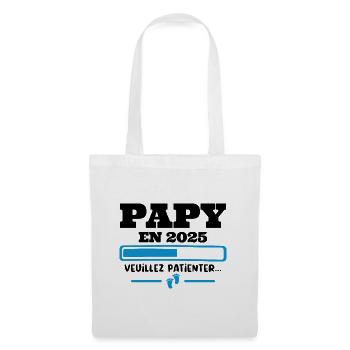 Futur Papy 2025 Grand-père Bébé Grossesse Cadeau - Sac en tissu - blanc - Devant