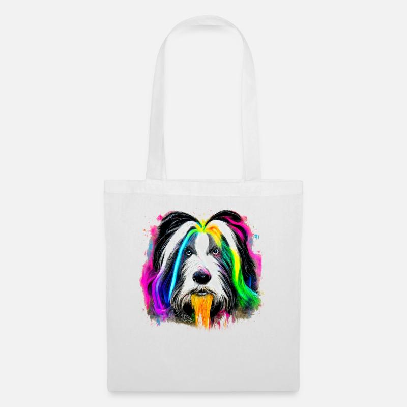 Bearded Collie Design in Farbe - Stoffbeutel - Weiß