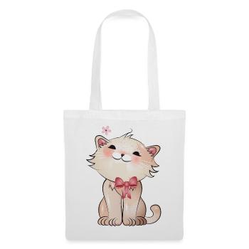 Cute cat watching a cherry blossom - Tote Bag - white - Front