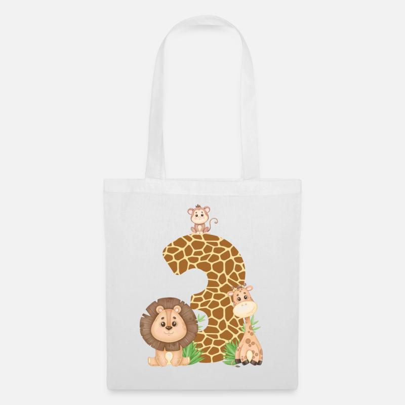 3. Geburtstag Dschungeltiere Giraffe Löwe Affe - Stoffbeutel - Weiß