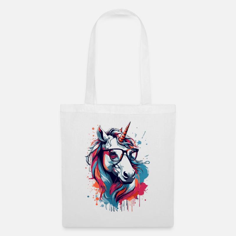 Bunter Einhorn Kunstdruck - Stoffbeutel - Weiß