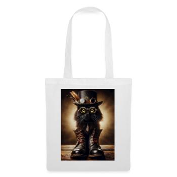 Chat noir Steampunk avec accessoires élégants - Sac en tissu - blanc - Devant