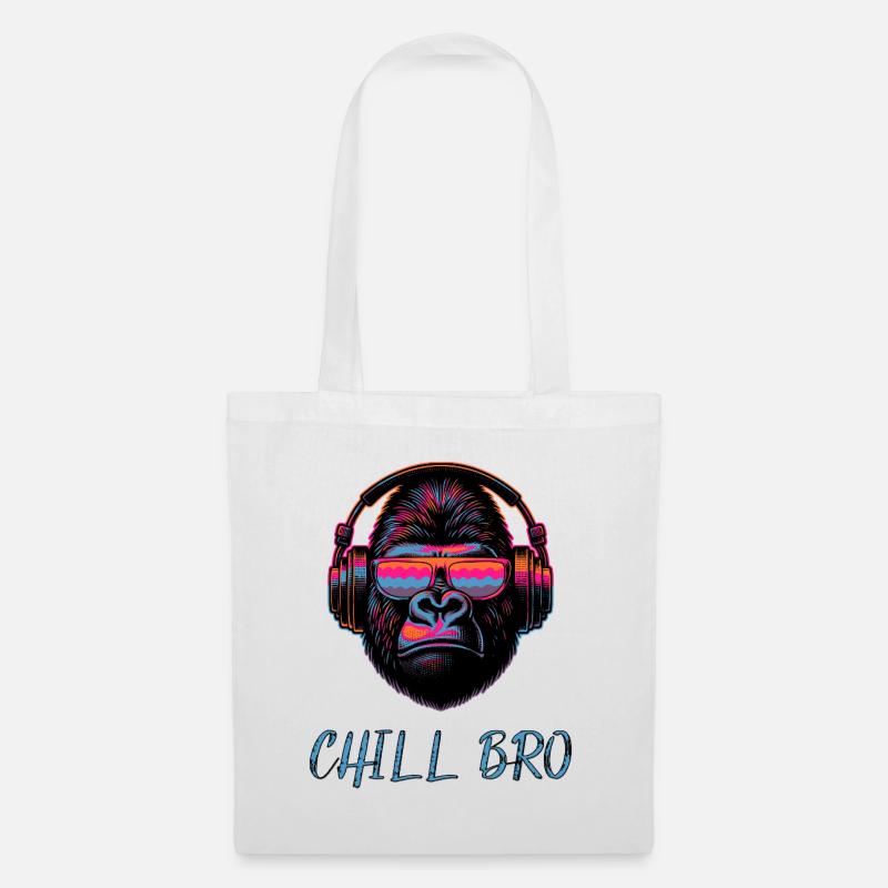 CHILL BRO - Cooler Affe mit Sonnenbrille Kopfhörer - Stoffbeutel - Weiß