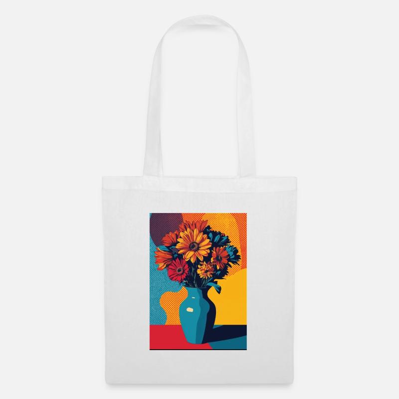 Strauß aus Pop-Art-Blumen - Stoffbeutel - Weiß