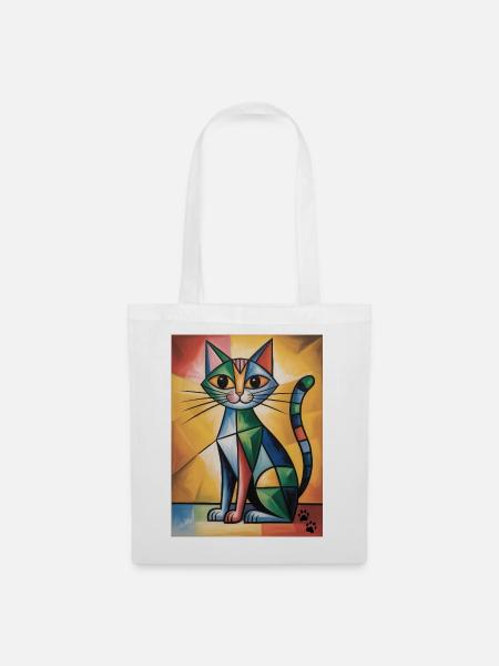 katze kubisch - Stoffbeutel - Weiß